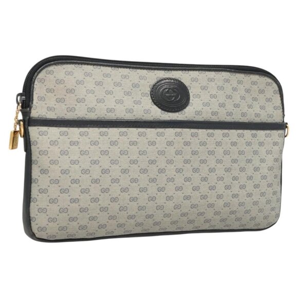 GUCCI Micro GG Supreme Shoulder Bag PVC Navy Gold - Picture 7 of 15